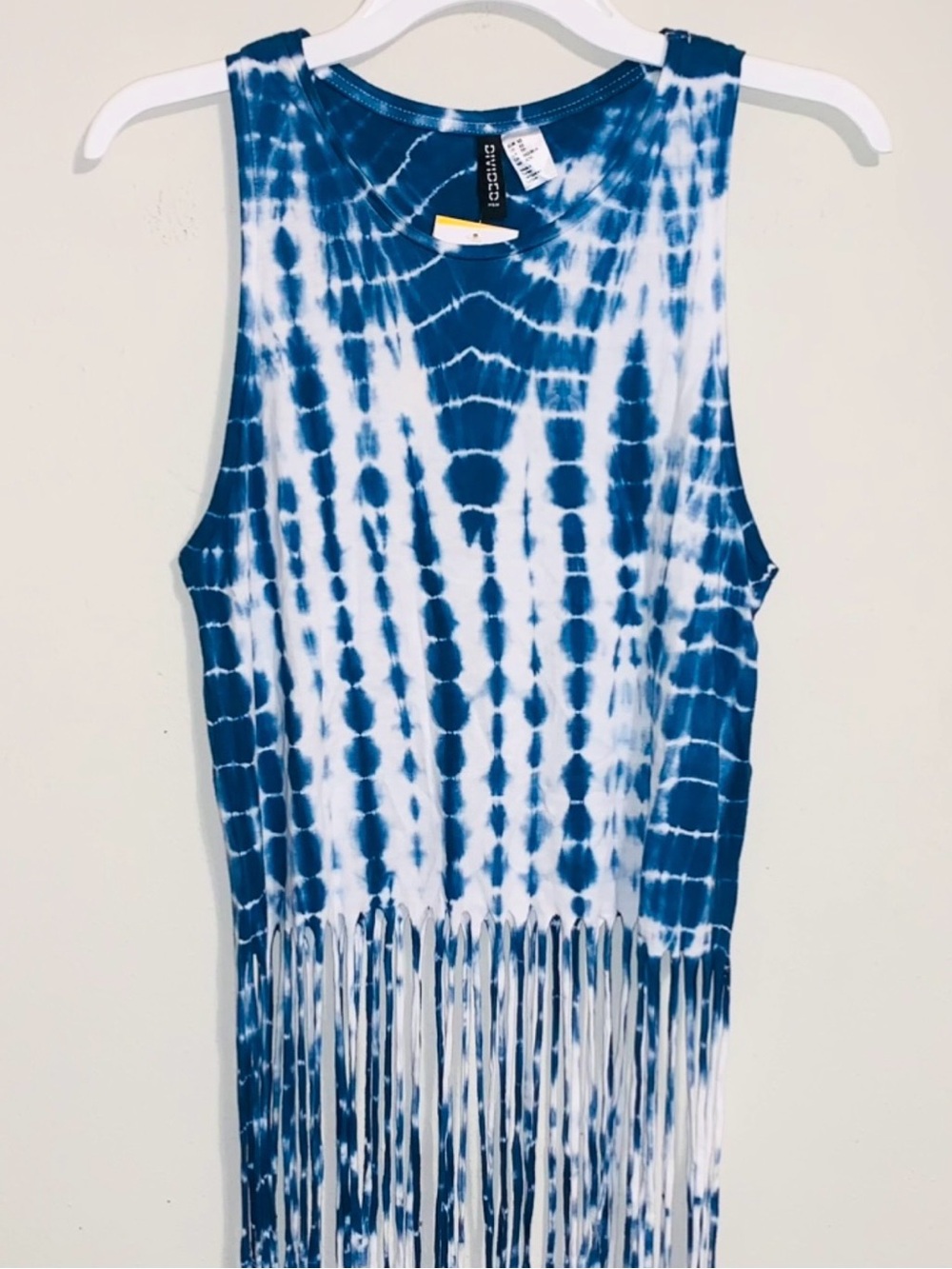 H&M Blue White Tie-Dye Top with Fringe